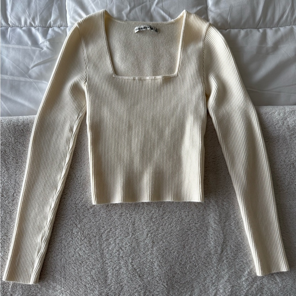 Abercrombie & Fitch Cream Ribbed Long Sleeve Top